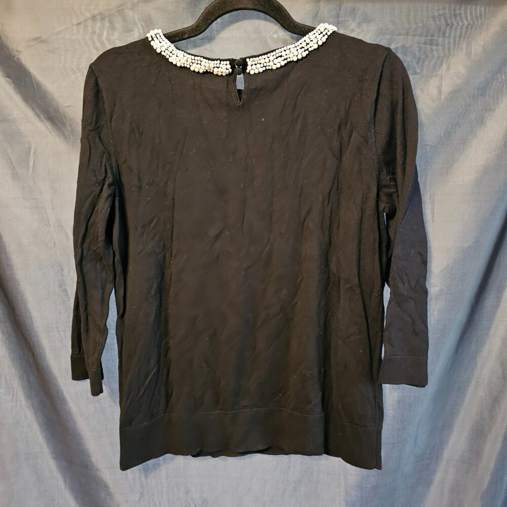 Talbots black sweater with faux pearl neckline. Size M - Picture 4 of 5